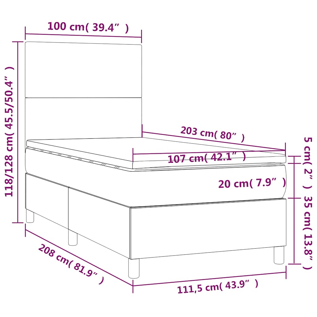 Black King Single Box Spring Bed with Velvet Mattress Pocket Spring Support