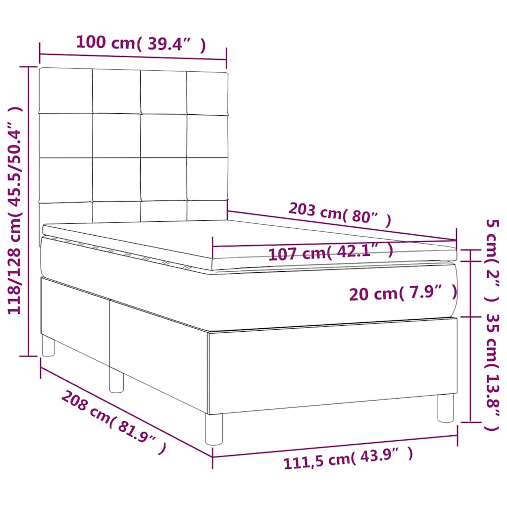 Black Velvet Box Spring Bed with Pocket Spring Mattress King Single Size