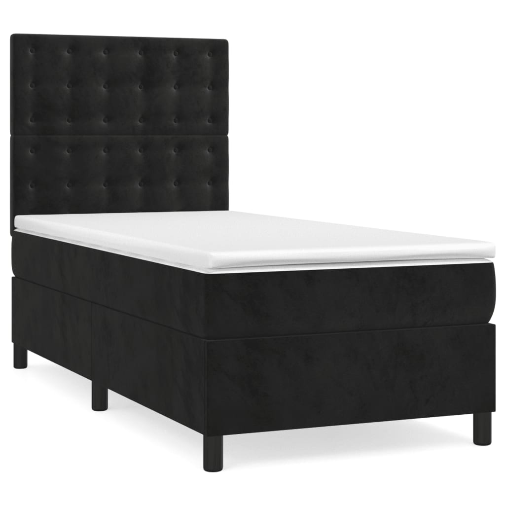 Black Velvet Box Spring Bed Pocket Spring Mattress King Single Size with Topper