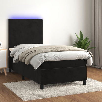 Black Velvet Box Spring Bed LED Pocket Spring Mattress King Single with Topper