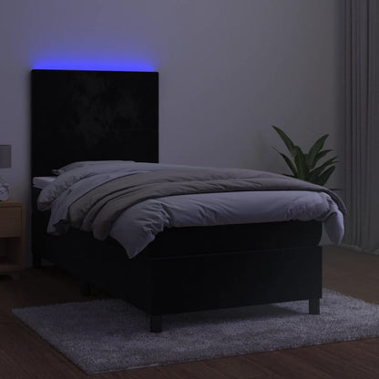 Black Velvet Box Spring Bed LED Pocket Spring Mattress King Single with Topper