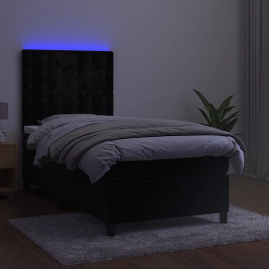 Black Box Spring Bed with LED Velvet Pocket Spring Mattress King Single