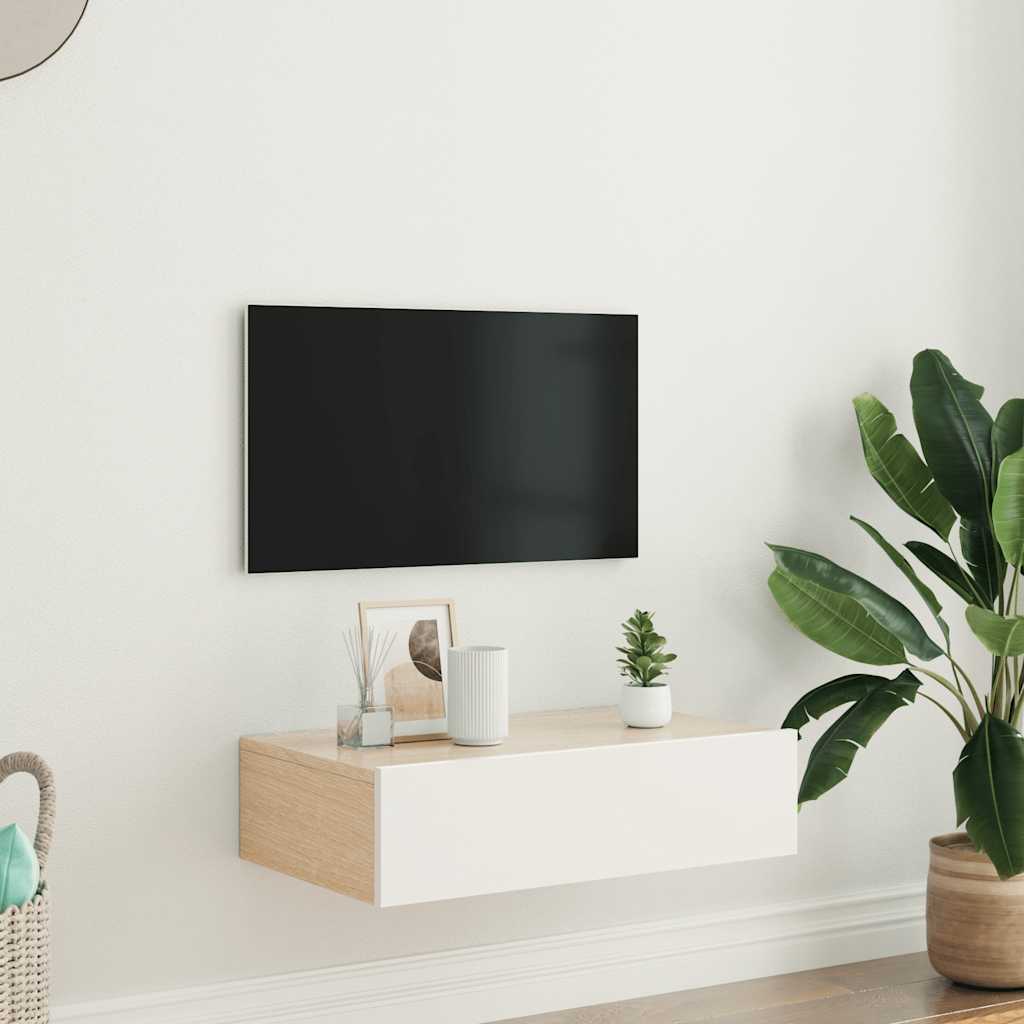 TV Cabinet with LED Lights White - 60×35×15.5cm
