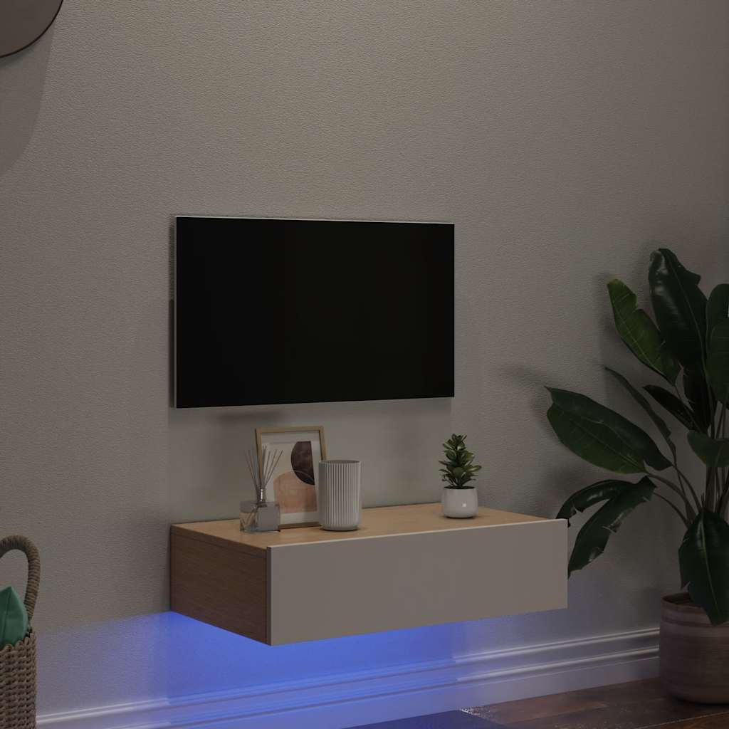 TV Cabinet with LED Lights White - 60×35×15.5cm