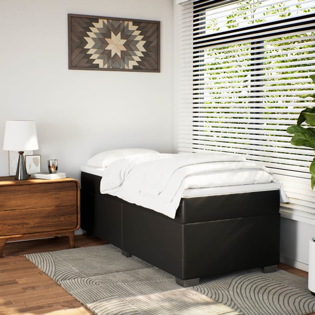 Black Box Spring Bed Faux Leather Frame with Pocket Spring Mattress King Single