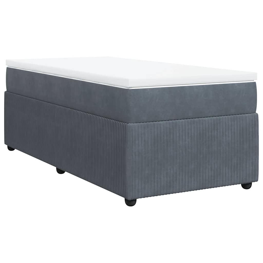 Dark Grey Velvet Box Spring Bed King Single with Mattress and Foam Topper