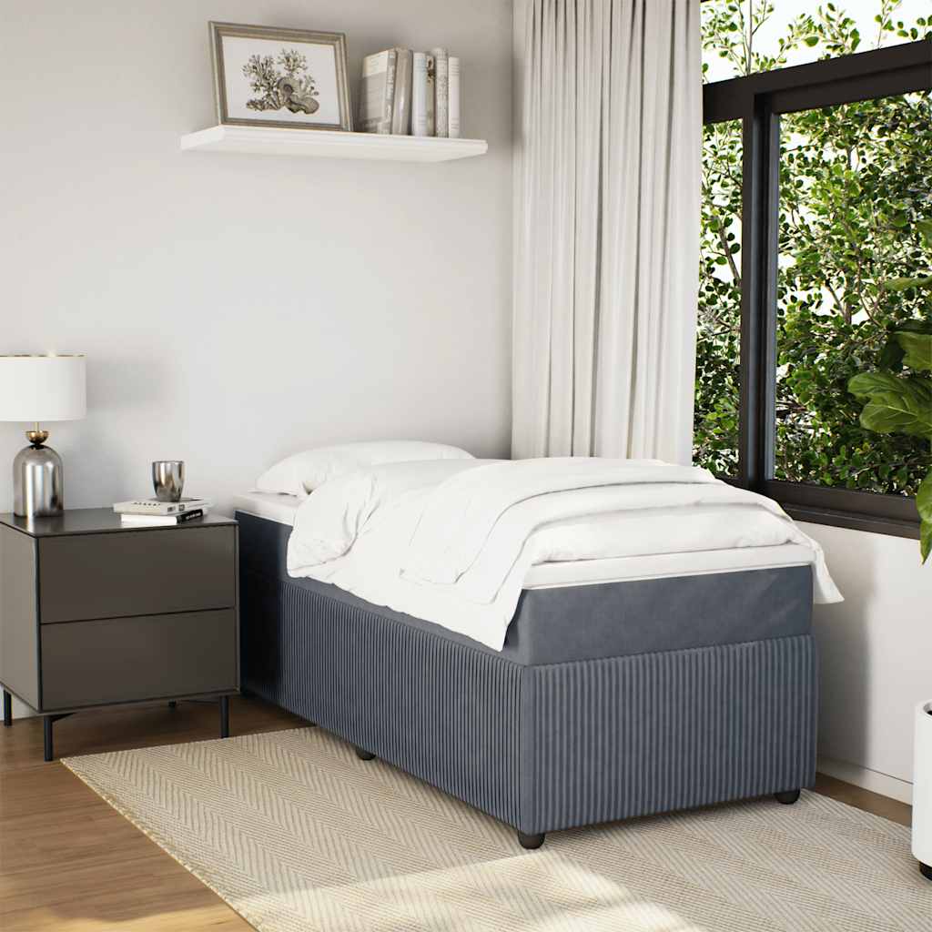 Dark Grey Velvet Box Spring Bed King Single with Mattress and Foam Topper