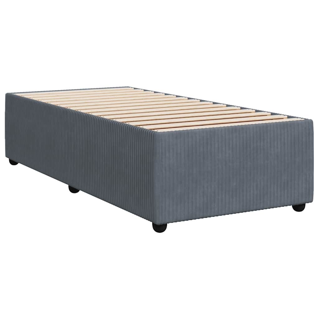 Dark Grey Velvet Box Spring Bed King Single with Mattress and Foam Topper