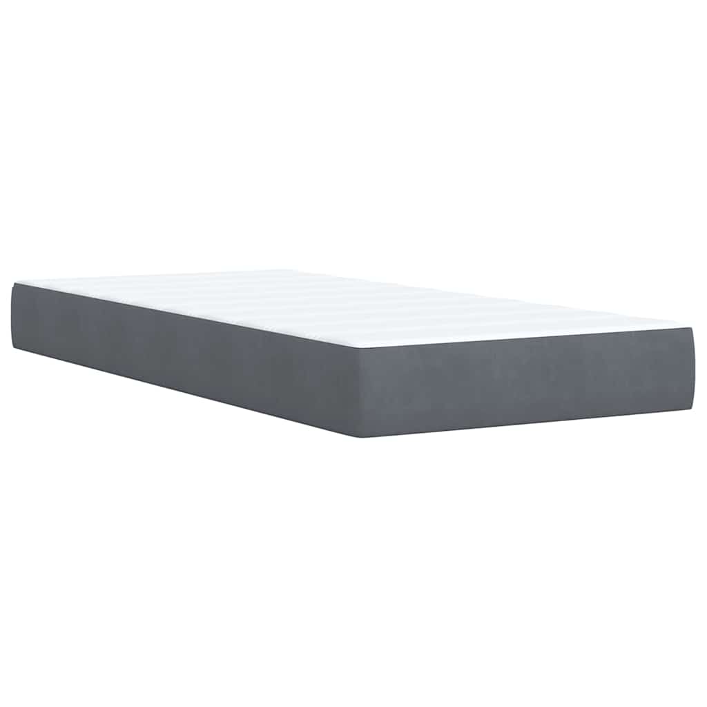 Dark Grey Velvet Box Spring Bed King Single with Mattress and Foam Topper