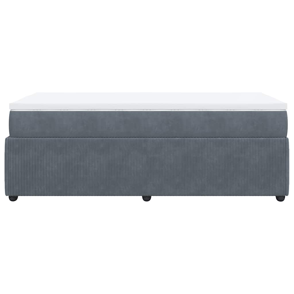 Dark Grey Velvet Box Spring Bed King Single with Mattress and Foam Topper