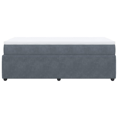 Dark Grey Velvet Box Spring Bed King Single with Mattress and Foam Topper