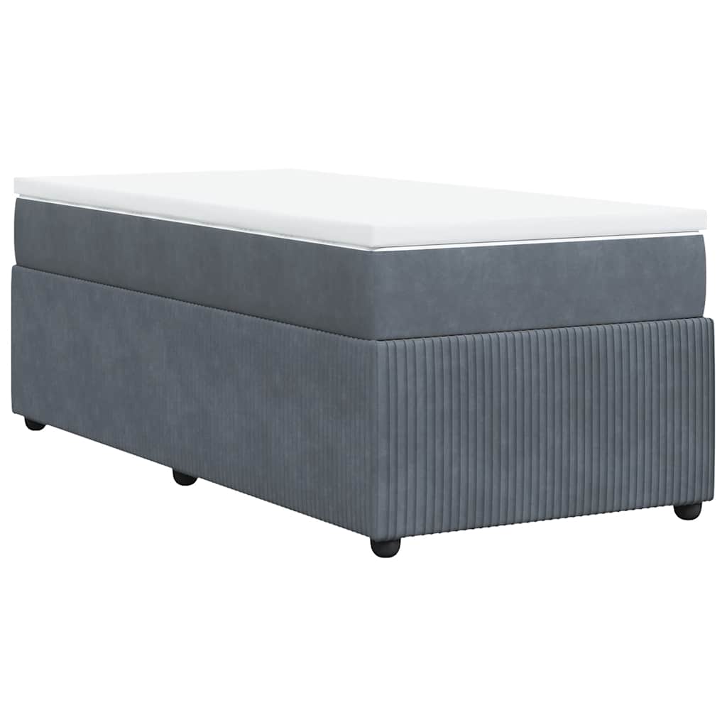 Dark Grey Velvet Box Spring Bed King Single with Mattress and Foam Topper