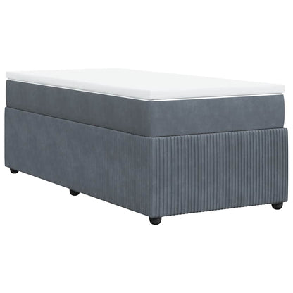 Dark Grey Velvet Box Spring Bed King Single with Mattress and Foam Topper