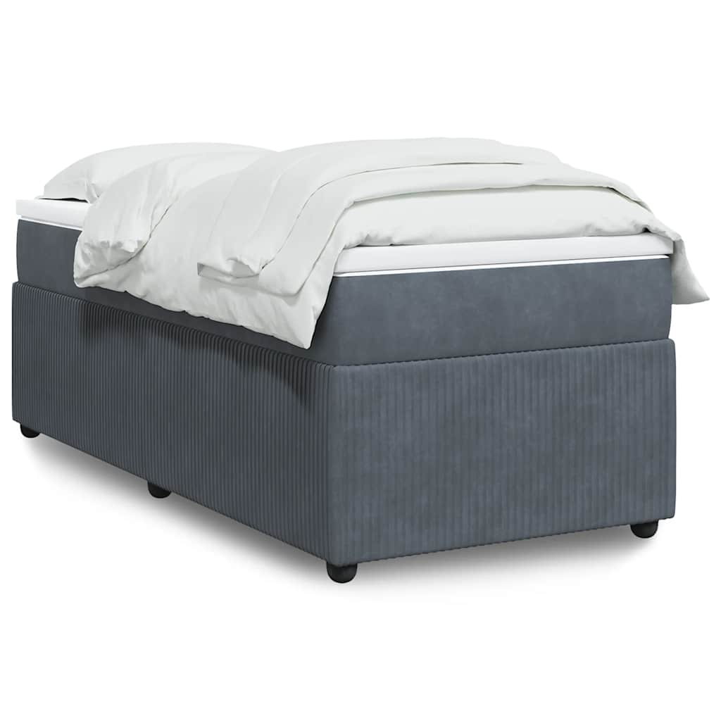 Dark Grey Velvet Box Spring Bed King Single with Mattress and Foam Topper