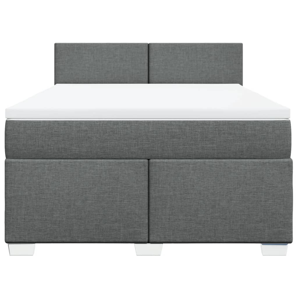 Durable and Comfortable Dark Grey Queen Fabric Box Spring Bed with Mattress