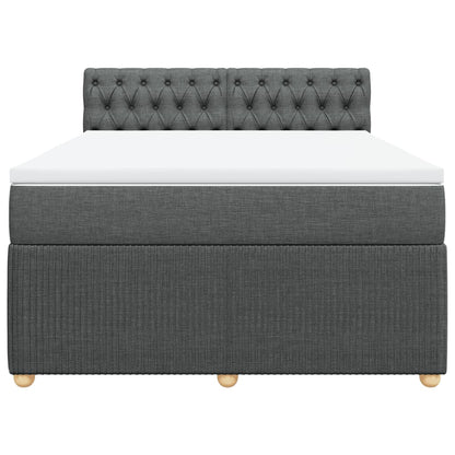 Comfortable Box Spring Bed with Mattress in Dark Grey Double Fabric
