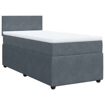 King Single Dark Grey Box Spring Bed with Pocket Spring Mattress Velvet