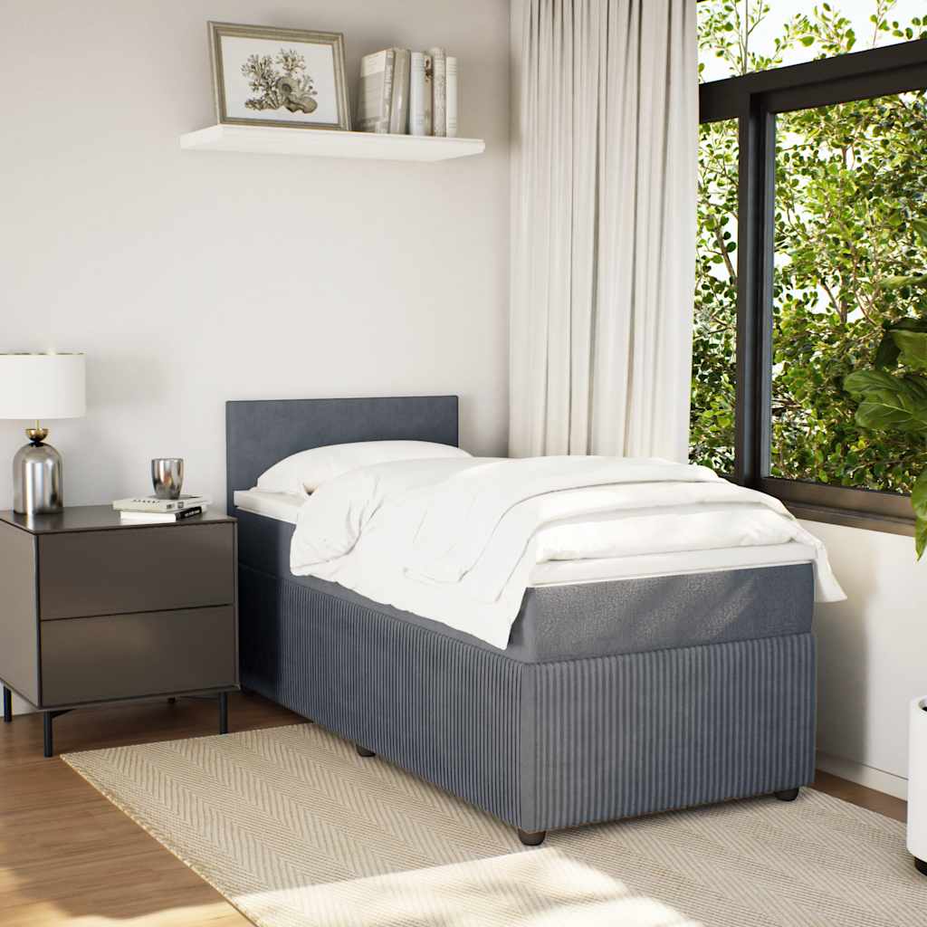 King Single Dark Grey Box Spring Bed with Pocket Spring Mattress Velvet