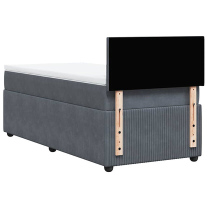 King Single Dark Grey Box Spring Bed with Pocket Spring Mattress Velvet