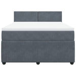 Sleek and Comfortable Dark Grey Double Velvet Box Spring Bed with Mattress