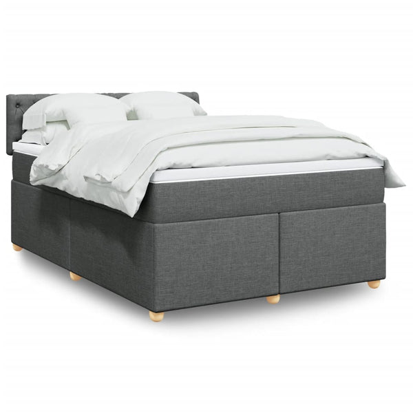  Stylish Box Spring Bed with Mattress Dark Grey Double Fabric