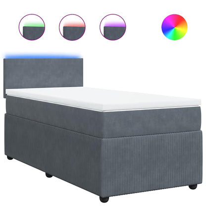 Dark Grey Velvet Box Spring Bed with Pocket Spring Mattress and LED King Single