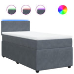 Dark Grey Velvet Box Spring Bed with Pocket Spring Mattress and LED King Single