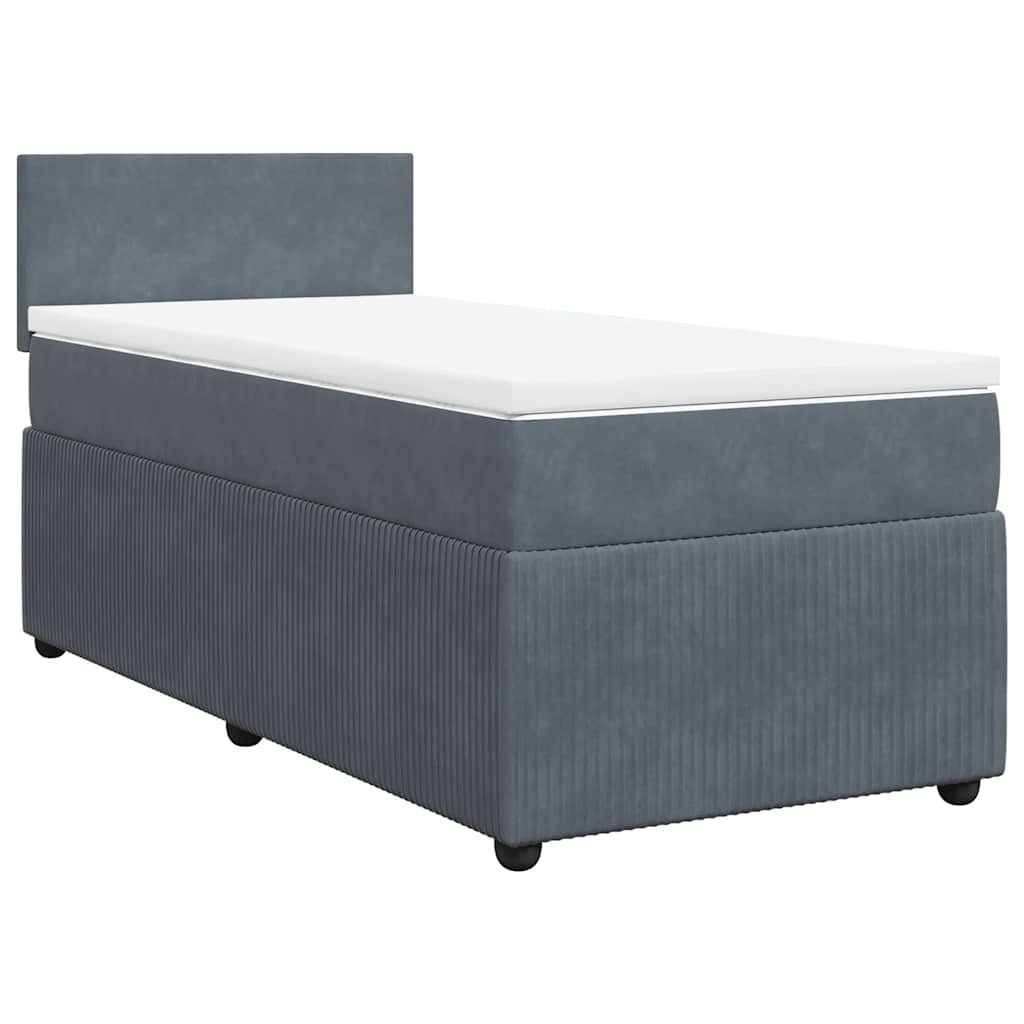 Dark Grey Velvet Box Spring Bed with Pocket Spring Mattress and LED King Single