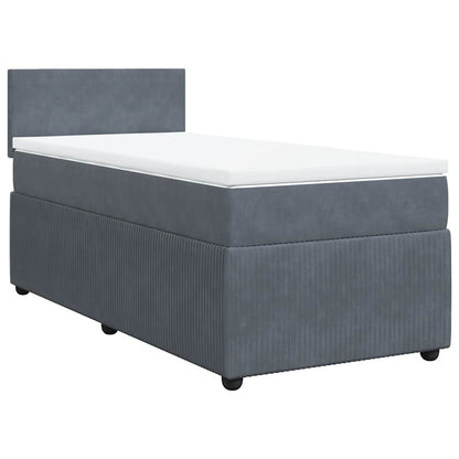 Dark Grey Velvet Box Spring Bed with Pocket Spring Mattress and LED King Single