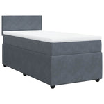 Dark Grey Velvet Box Spring Bed with Pocket Spring Mattress and LED King Single