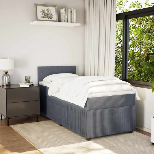 Dark Grey Velvet Box Spring Bed with Pocket Spring Mattress and LED King Single