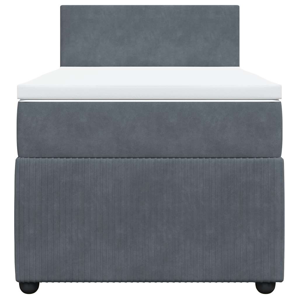 Dark Grey Velvet Box Spring Bed with Pocket Spring Mattress and LED King Single