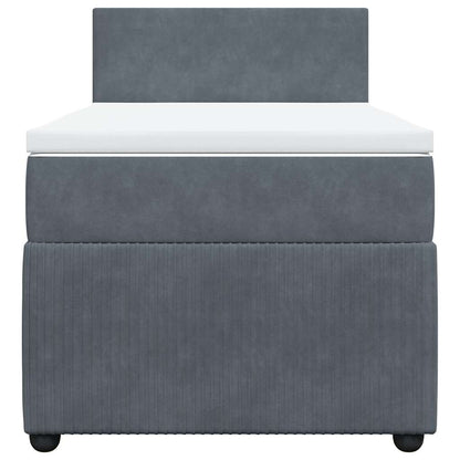Dark Grey Velvet Box Spring Bed with Pocket Spring Mattress and LED King Single
