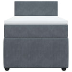 Dark Grey Velvet Box Spring Bed with Pocket Spring Mattress and LED King Single