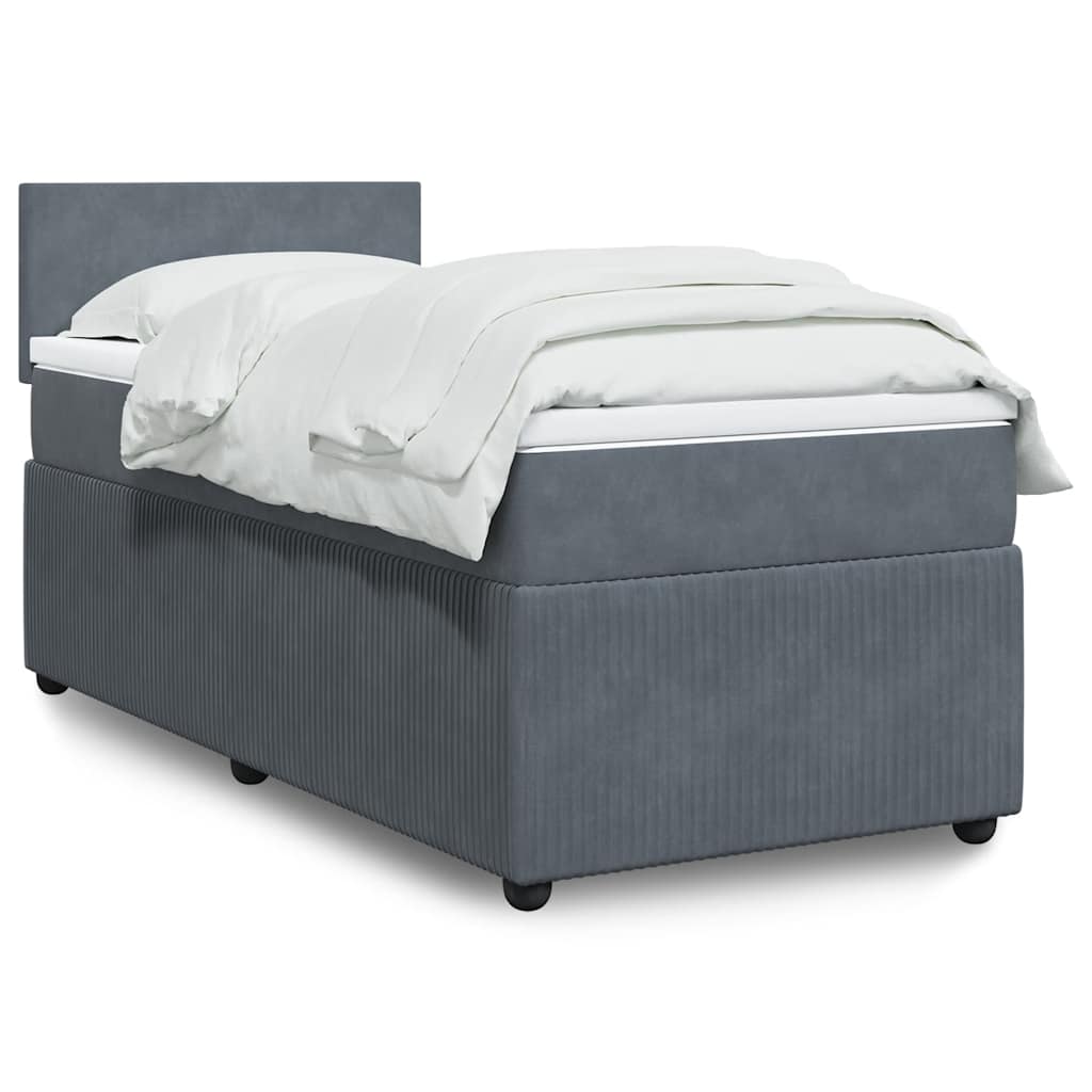 Dark Grey Velvet Box Spring Bed with Pocket Spring Mattress and LED King Single