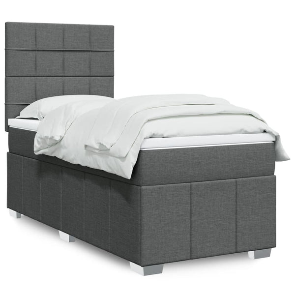  Box Spring Bed with Mattress Dark Grey King Single Fabric