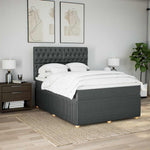 Elegant Box Spring Bed with Mattress in Dark Grey Double Fabric