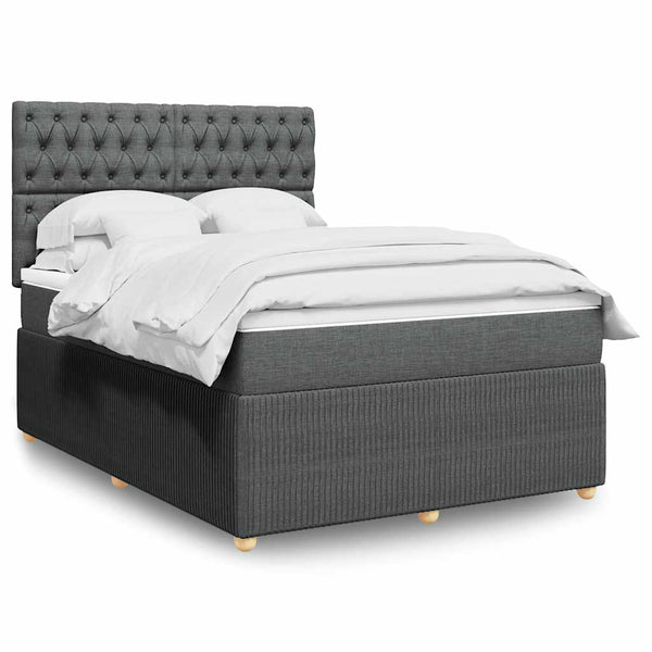  Elegant Box Spring Bed with Mattress in Dark Grey Double Fabric