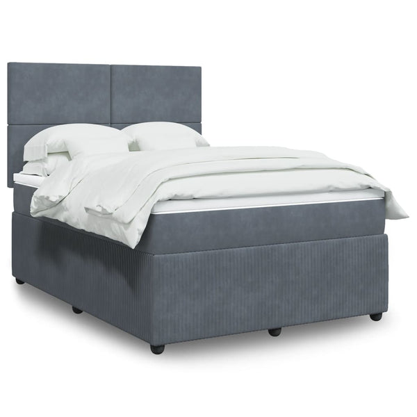  Box Spring Bed with Mattress Bedstead Double Bed Dark Grey Queen