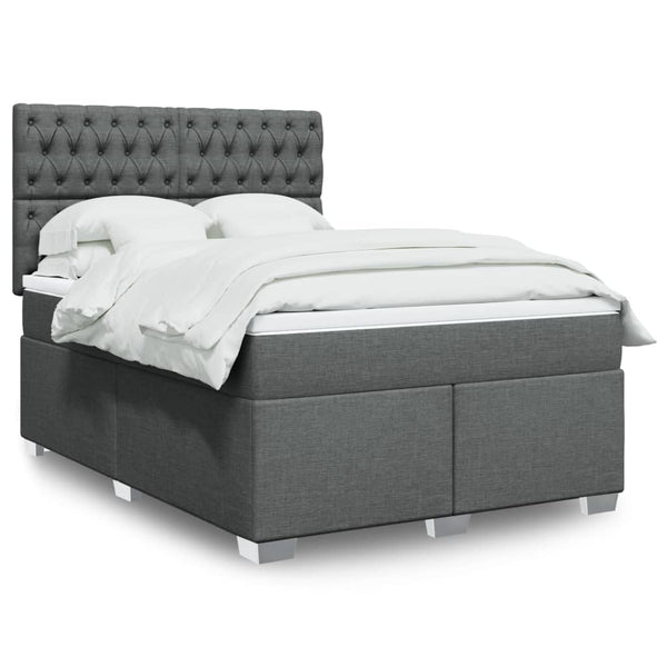  Comfortable Dark Grey Box Spring Bed with Mattress – Stylish Double Fabric