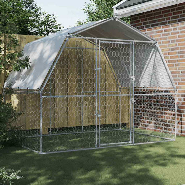  Dog Cages 2 pcs with Roof and Door Silver Galvanised Steel