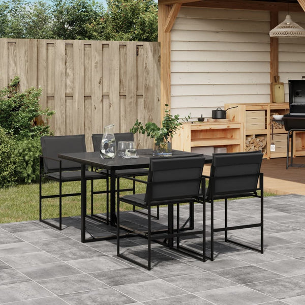  5 Piece Garden Dining Set with Cushions Black Textilene
