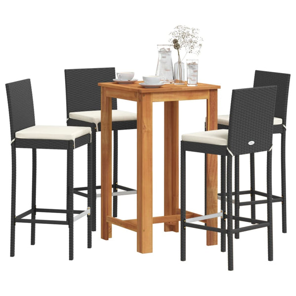  5 Piece Garden Bar Set Black Solid Wood Acacia