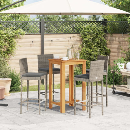 5 Pcs Garden Bar Set Grey Solid Wood Acacia and Poly Rattan