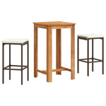 3 Piece Garden Bar Set Brown Solid Wood Acacia and Poly Rattan