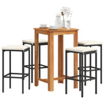 5-Piece Garden Bar Set Black Solid Wood Acacia and Poly Rattan