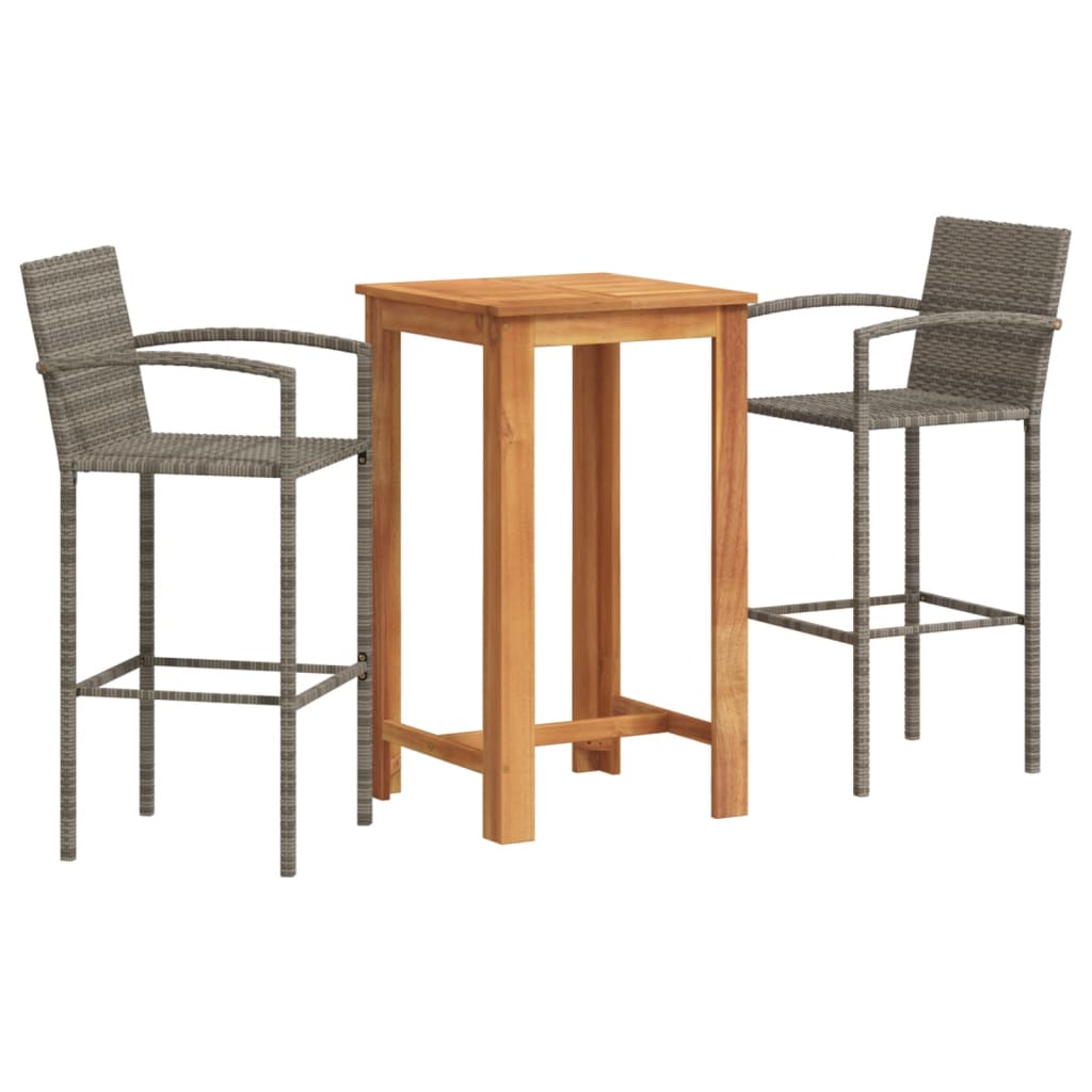 3-Piece Garden Bar Set Grey Solid Wood Acacia