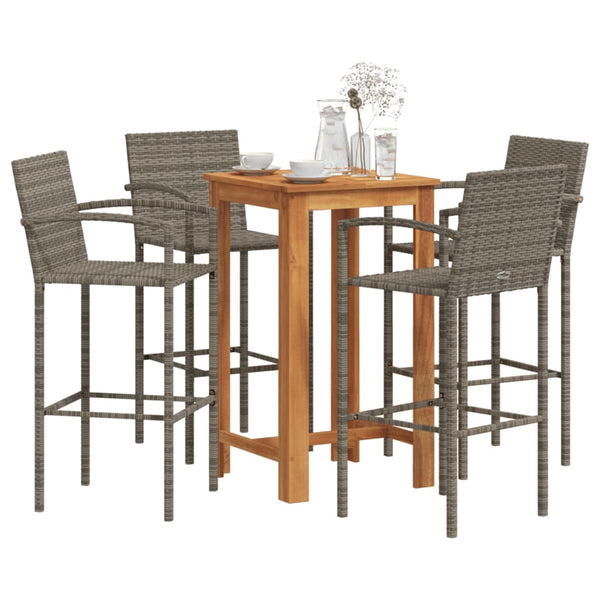  5 Pcs Garden Bar Set Solid Wood Acacia and Poly Rattan