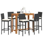 7 Piece Garden Bar Set Black Solid Wood Acacia and Poly Rattan