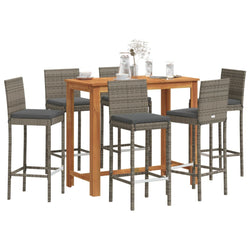 7 Piece Garden Bar Set Solid Wood Acacia and Poly Rattan